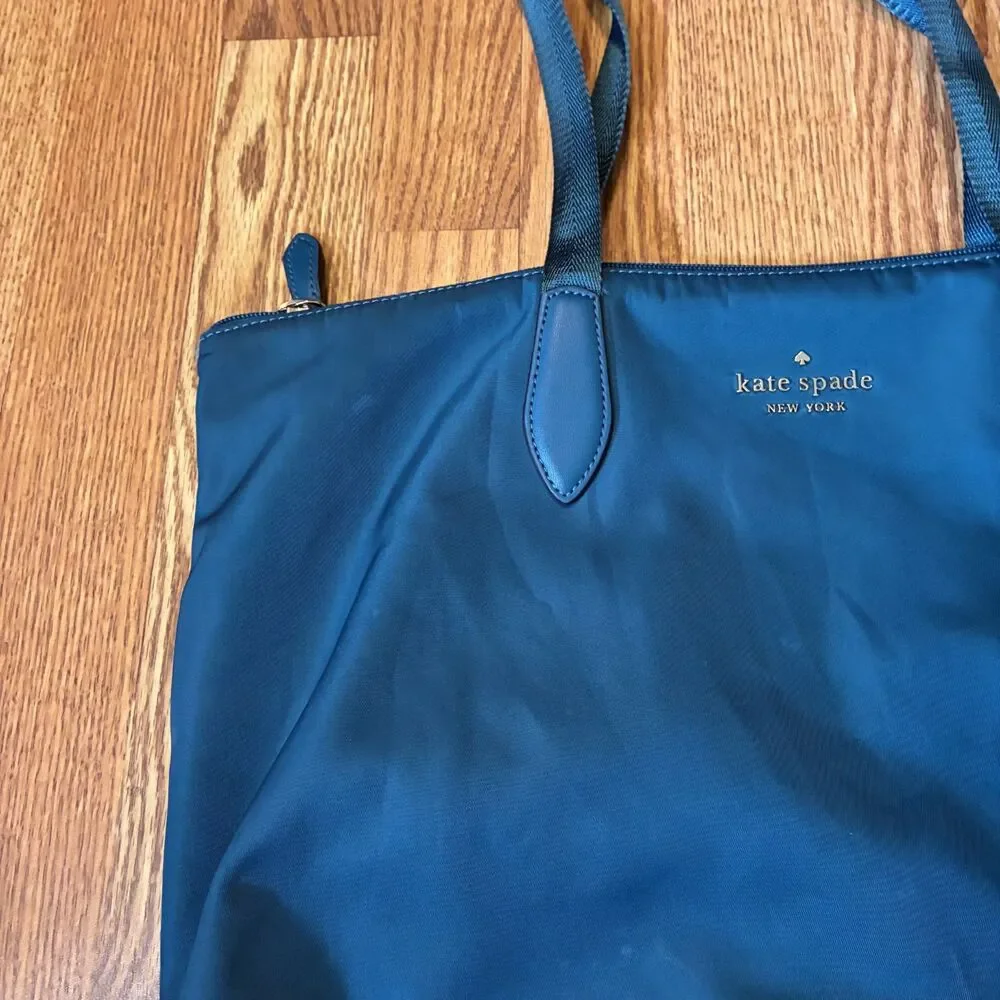 Kate Spade Teal Nylon Tote Bag Large Shoulder Purse Lightweight Travel Travel